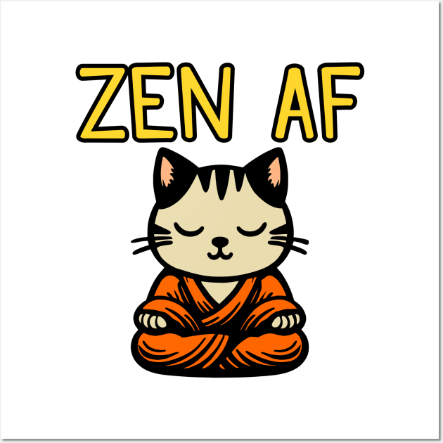 Cute Zen AF Meditating Cartoon Monk Cat (color version) Wall Art by Elvdant